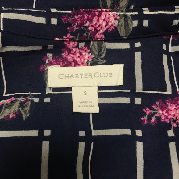 Charter Club Navy & Fushcia Floral Button Blouse - Picture 5 of 7